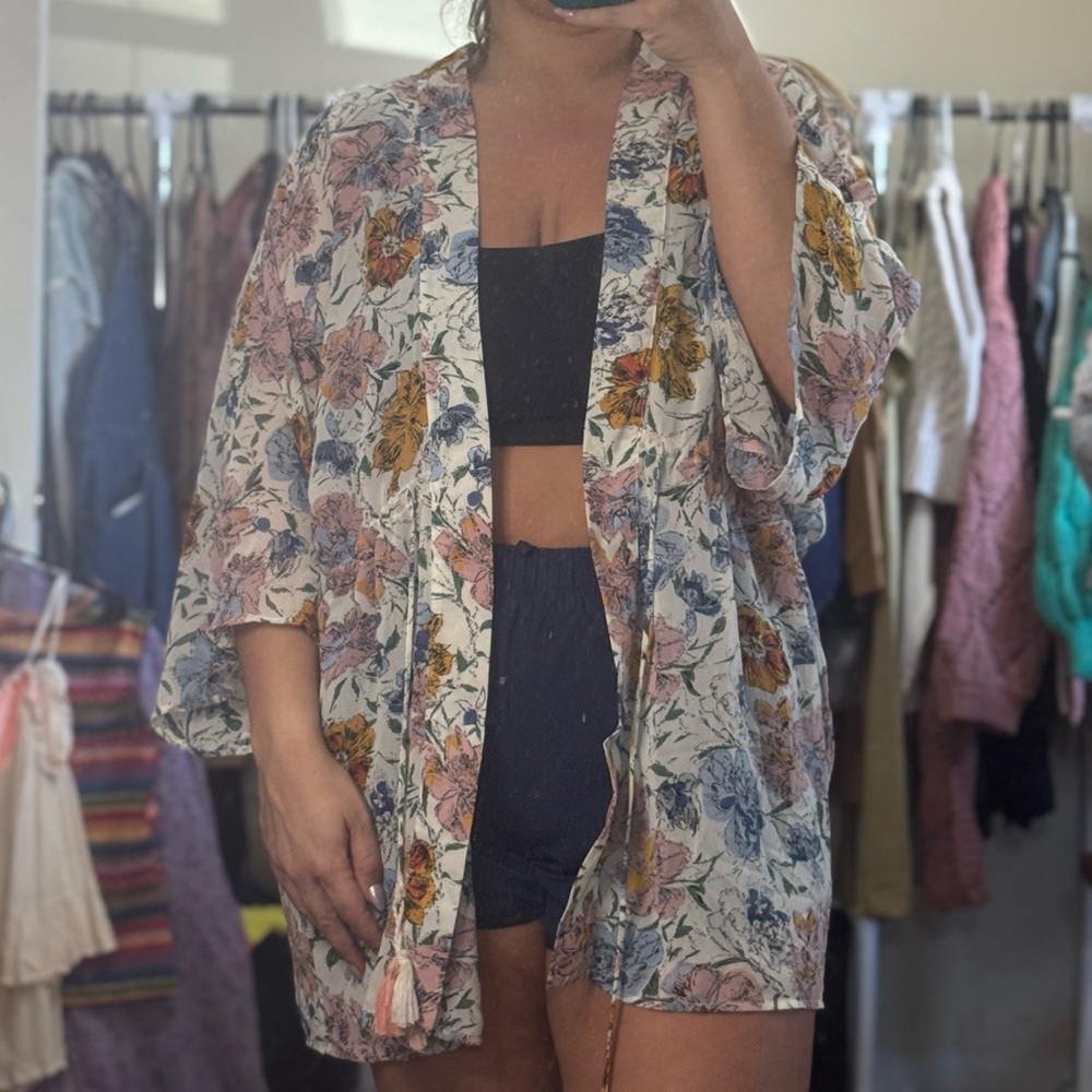 Multicolor Floral & Sheer Kimono by Loveriche